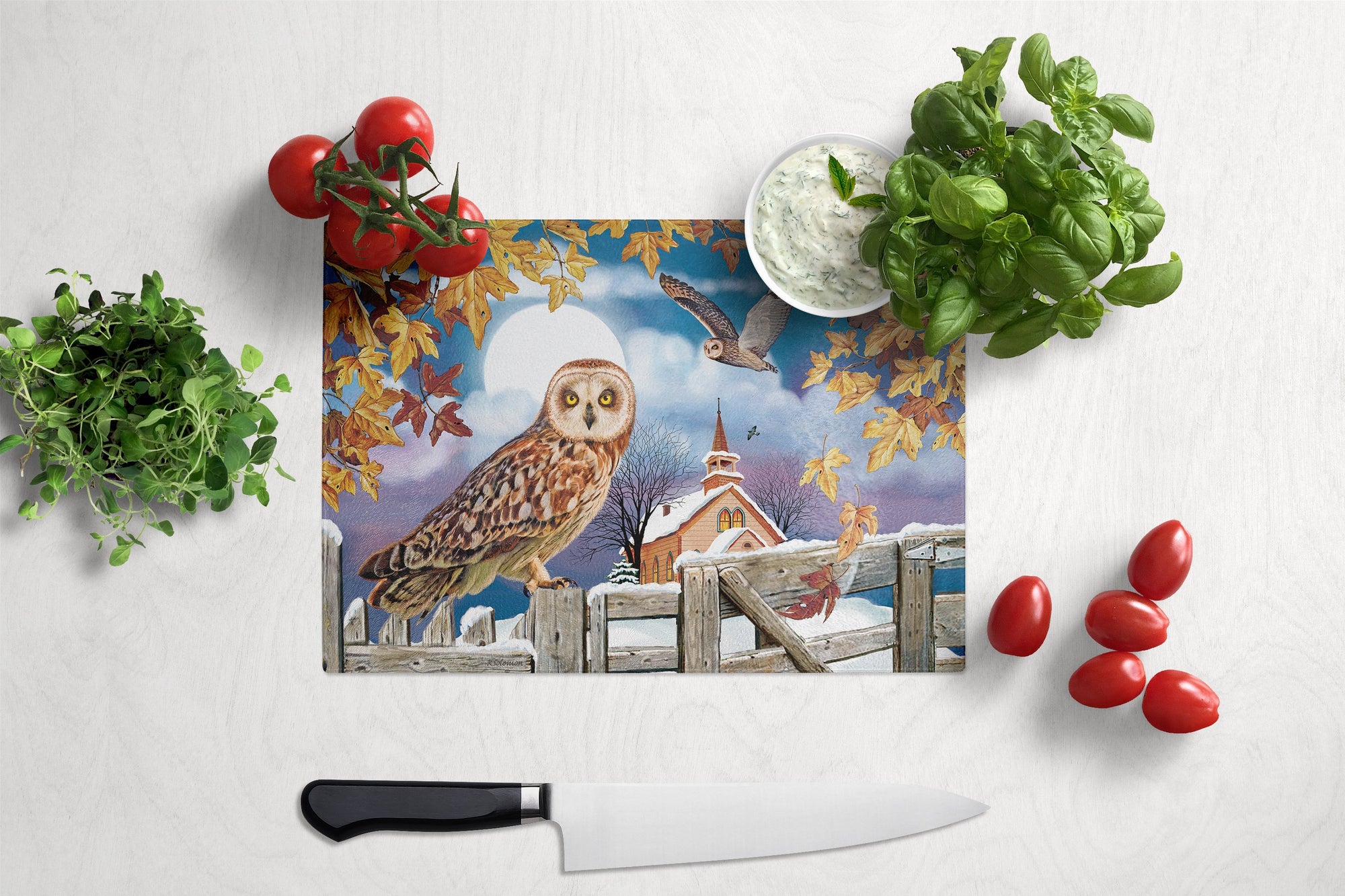 Short-Eared Owl In The Churchyard Glass Cutting Board Large PRS4032LCB by Caroline's Treasures