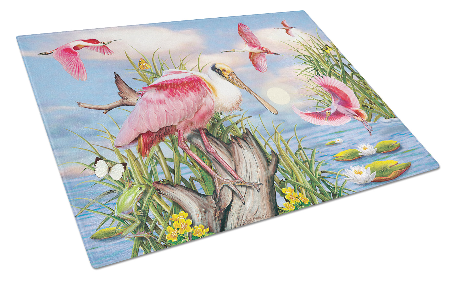 Roseate Spoonbill Glass Cutting Board Large PRS4036LCB - the-store.com