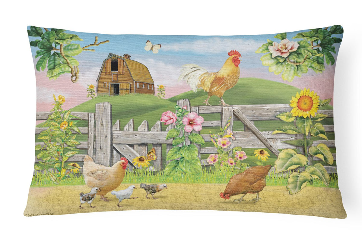 Rooster On Fence Canvas Fabric Decorative Pillow PRS4037PW1216 by Caroline&#39;s Treasures