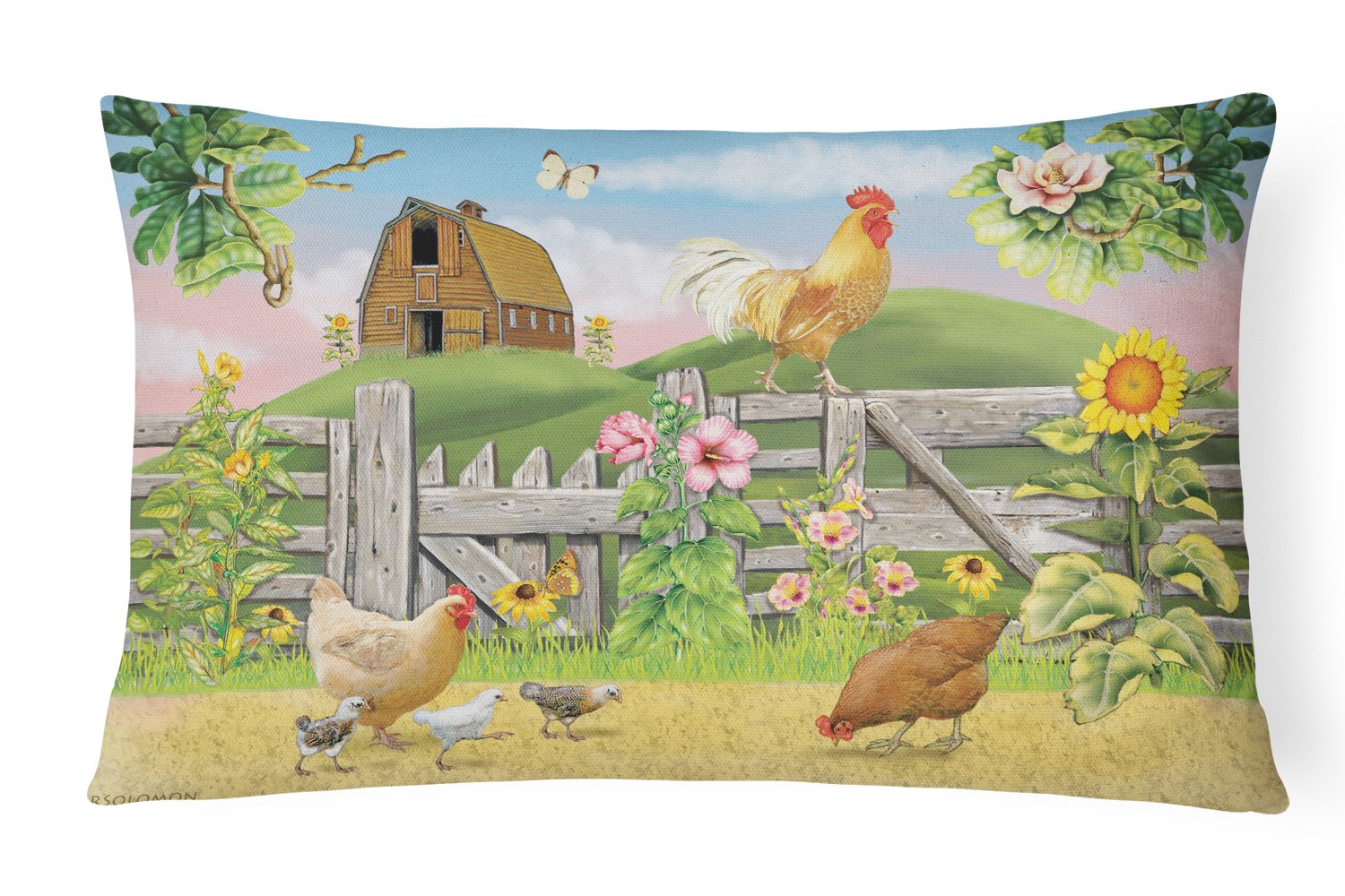 Rooster On Fence Canvas Fabric Decorative Pillow PRS4037PW1216 by Caroline's Treasures