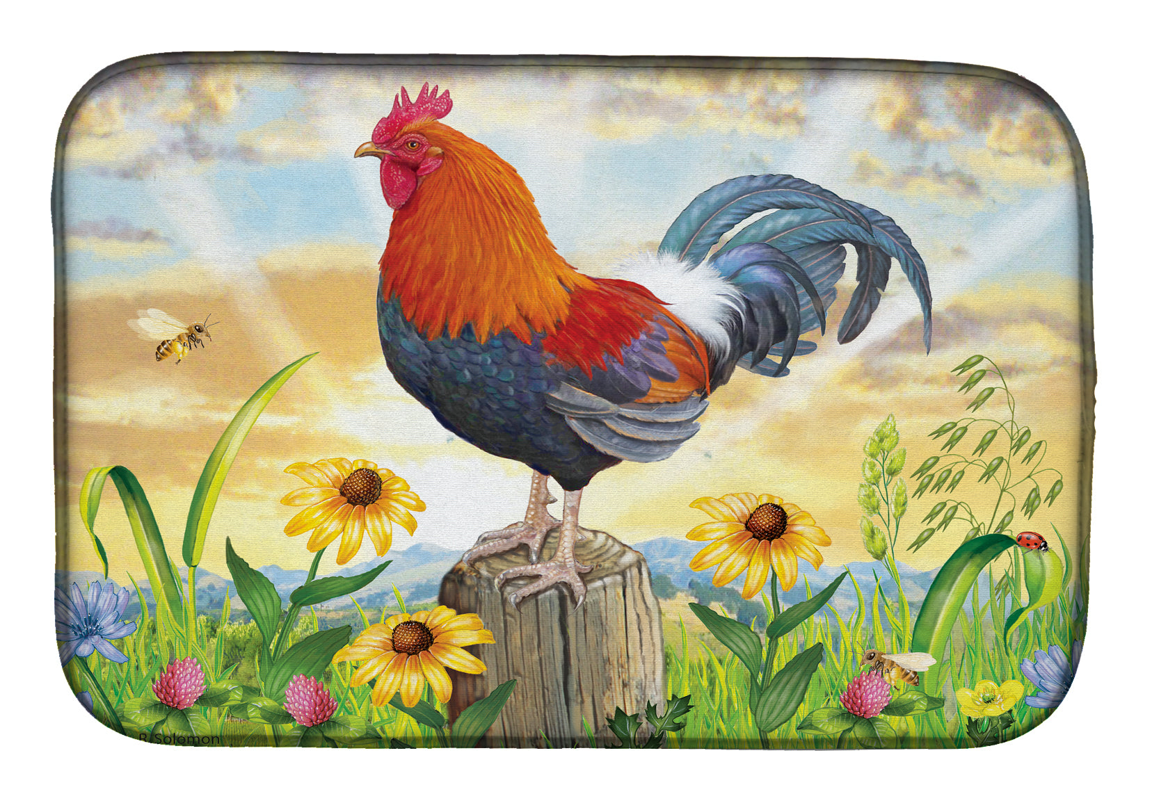 Rooster At Dawn Dish Drying Mat PRS4038DDM  the-store.com.