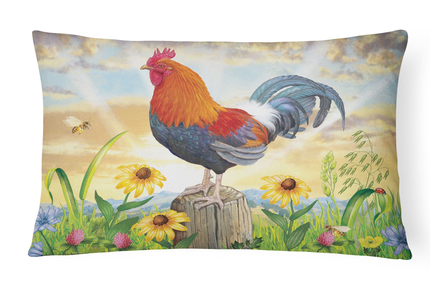 Rooster At Dawn Canvas Fabric Decorative Pillow PRS4038PW1216 by Caroline's Treasures