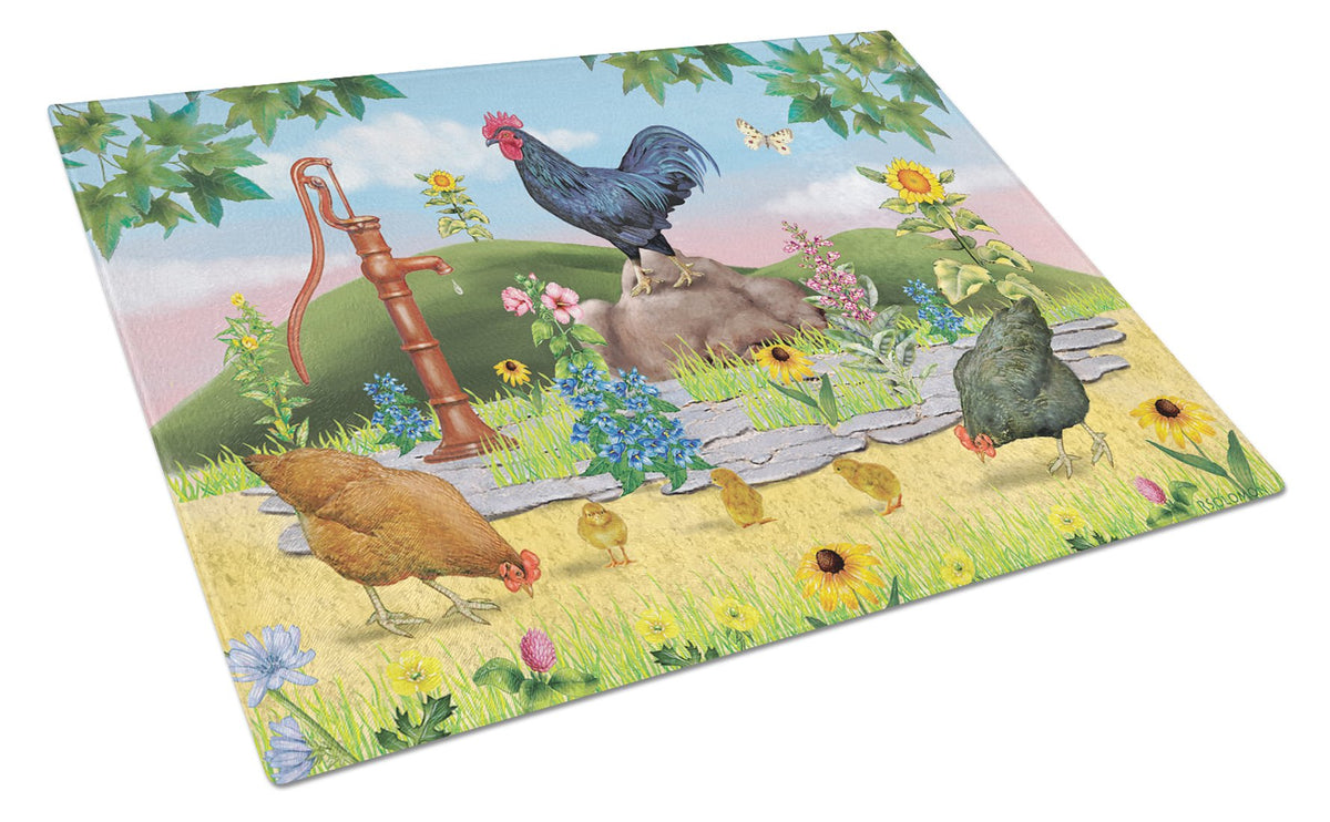Rooster And Water Pump Glass Cutting Board Large PRS4039LCB by Caroline&#39;s Treasures