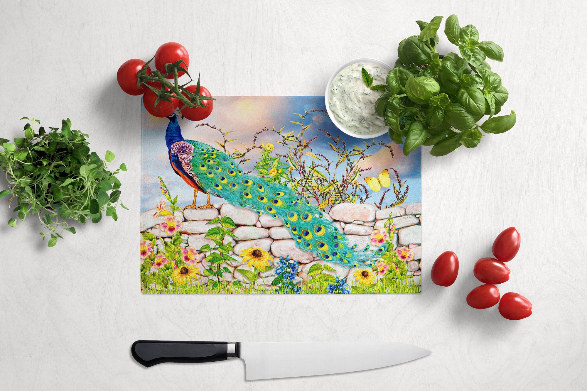 Proud Peacock Glass Cutting Board Large PRS4040LCB by Caroline's Treasures
