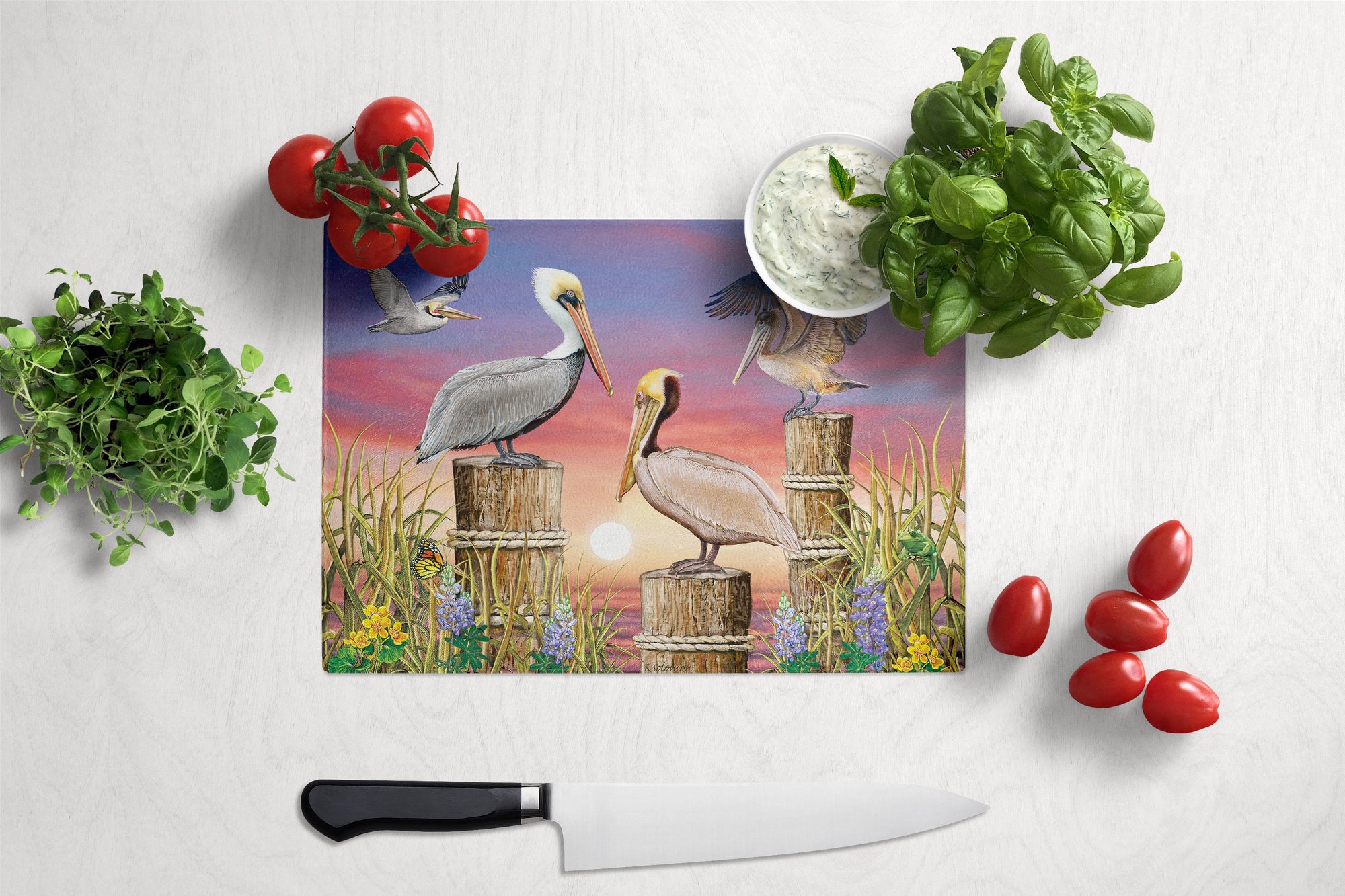 Pelicans Glass Cutting Board Large PRS4041LCB by Caroline's Treasures