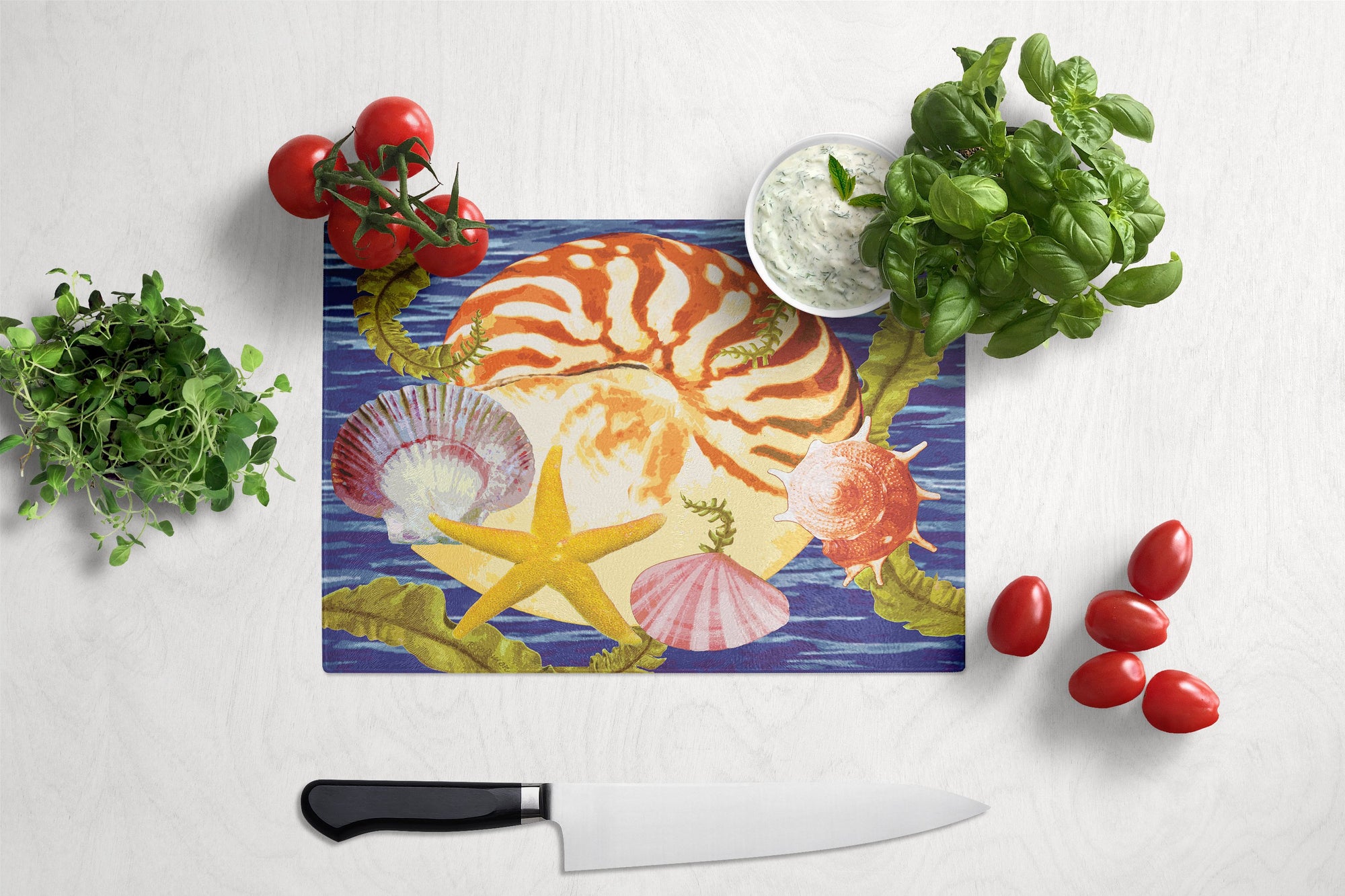 Nautilus And Gulf And Sundial Glass Cutting Board Large PRS4044LCB by Caroline's Treasures