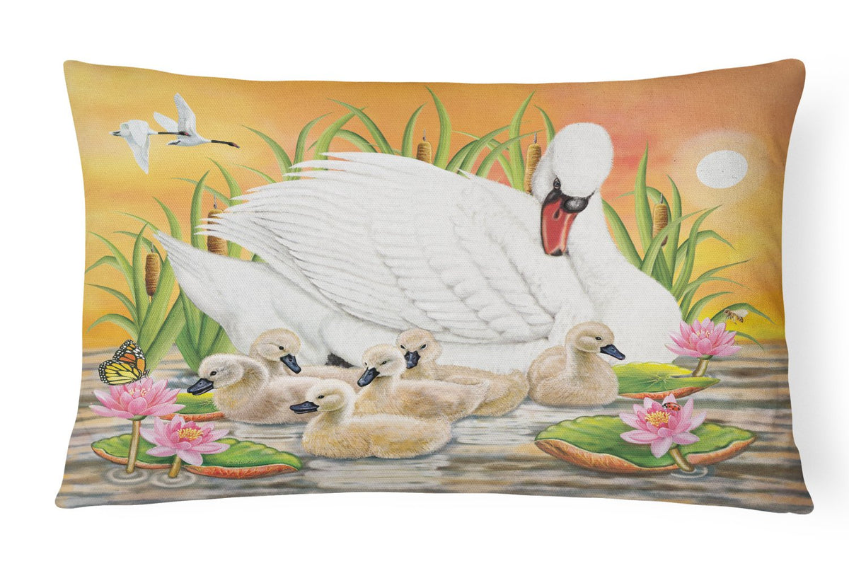 Mother Swan At Sunset Canvas Fabric Decorative Pillow PRS4046PW1216 by Caroline&#39;s Treasures