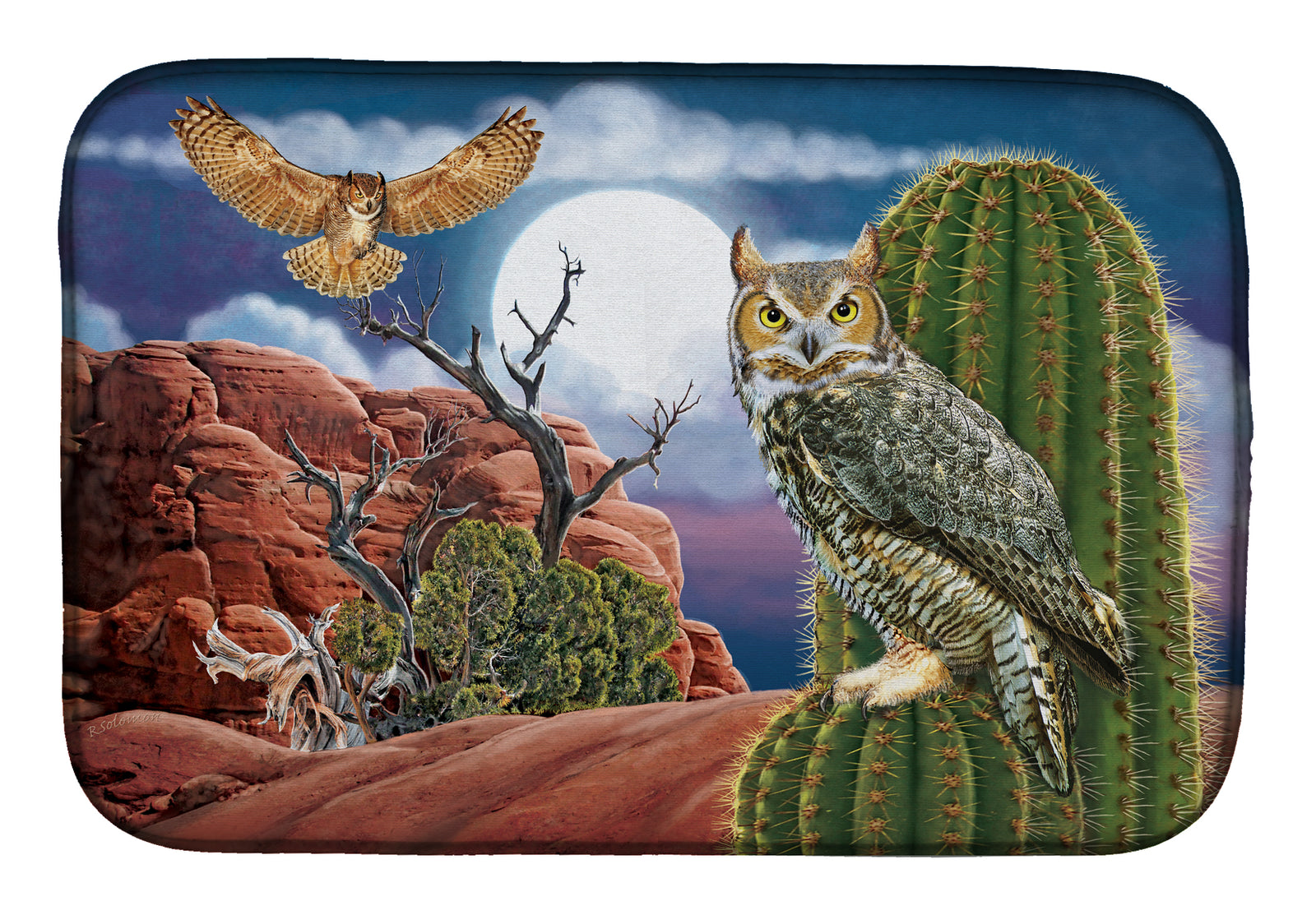 Great Horned Owl In The Desert Dish Drying Mat PRS4052DDM