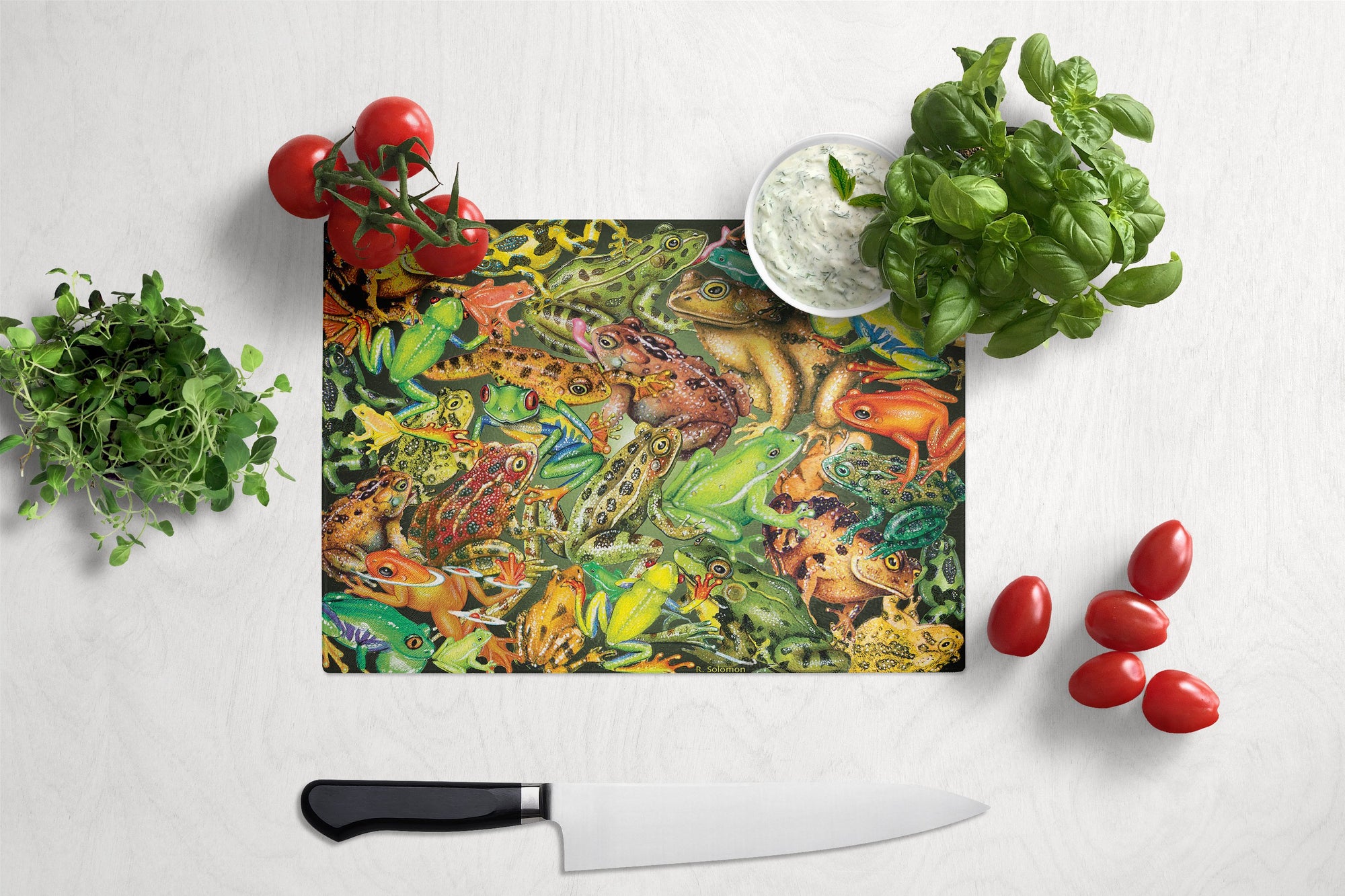 Frogs Glass Cutting Board Large PRS4053LCB by Caroline's Treasures