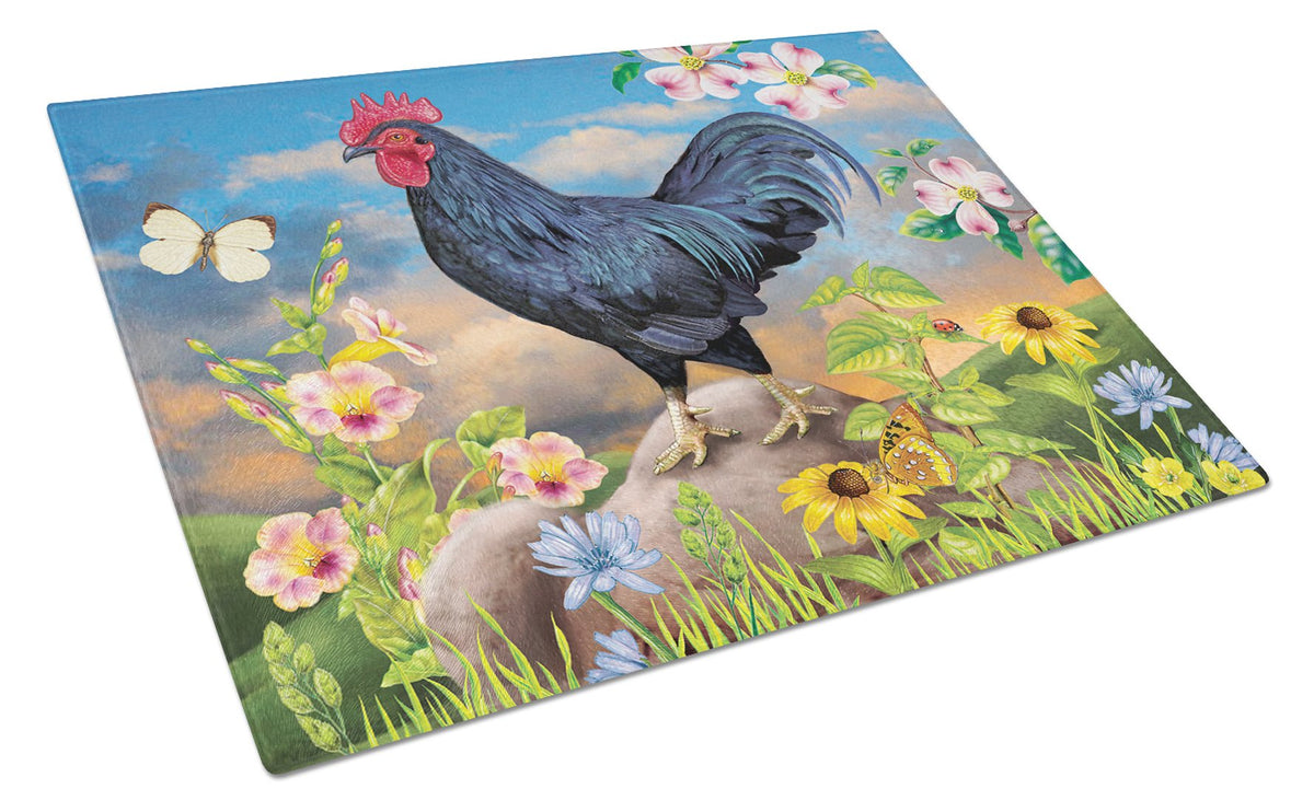 Black Rooster Glass Cutting Board Large PRS4060LCB by Caroline&#39;s Treasures