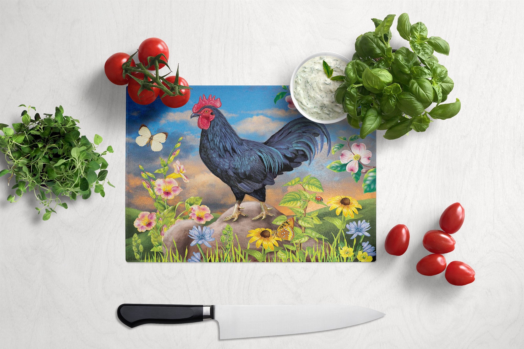 Black Rooster Glass Cutting Board Large PRS4060LCB by Caroline's Treasures