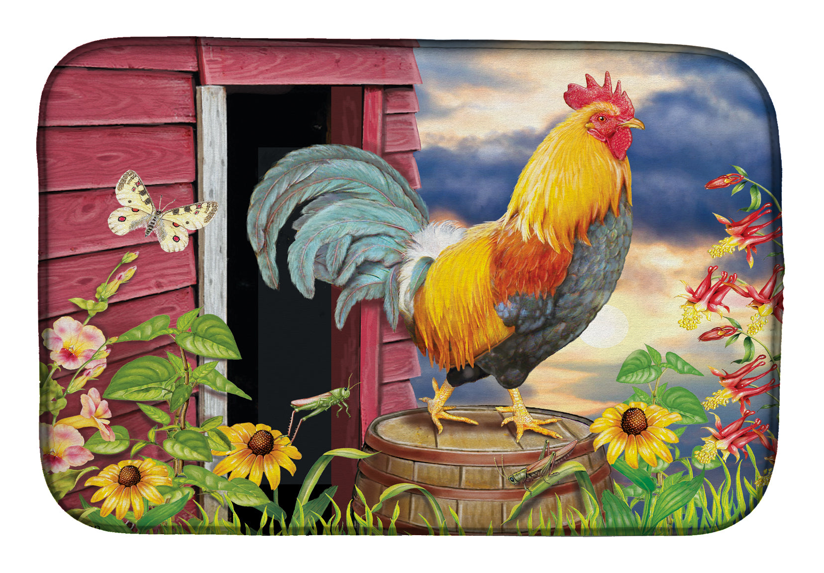 Rooster Barnyard Morning Dish Drying Mat PRS4061DDM  the-store.com.