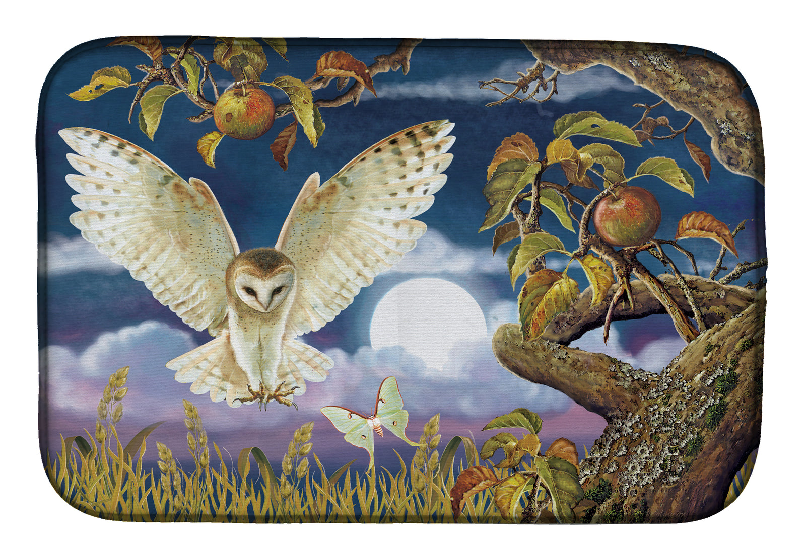 Barn Owl In The Apple Orchard Dish Drying Mat PRS4062DDM  the-store.com.