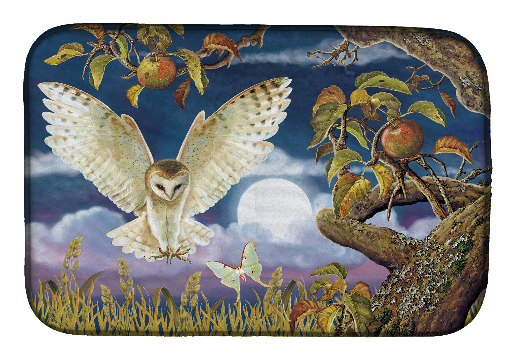 Barn Owl In The Apple Orchard Dish Drying Mat PRS4062DDM