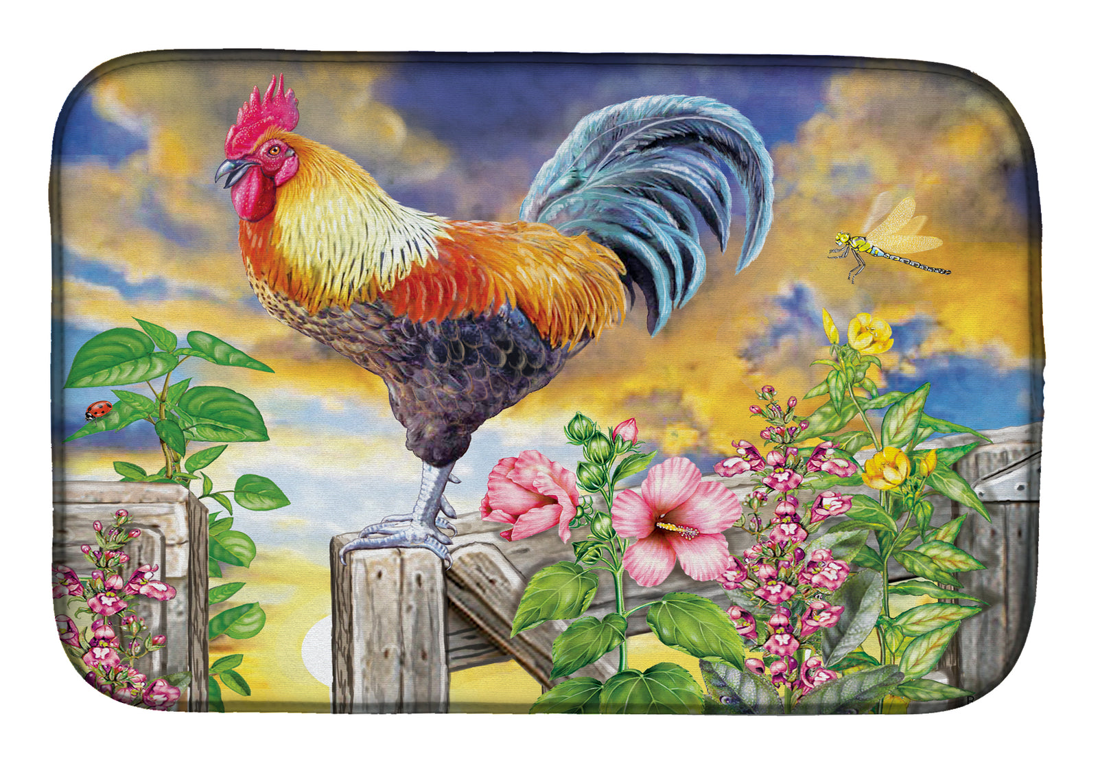 Rooster Barnyard Morning Dish Drying Mat PRS4063DDM  the-store.com.