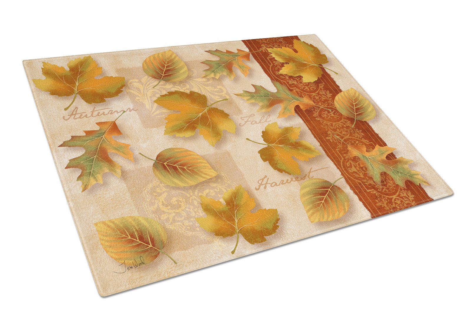 Fall Autumn Leaves Glass Cutting Board Large PTW2001LCB by Caroline's Treasures