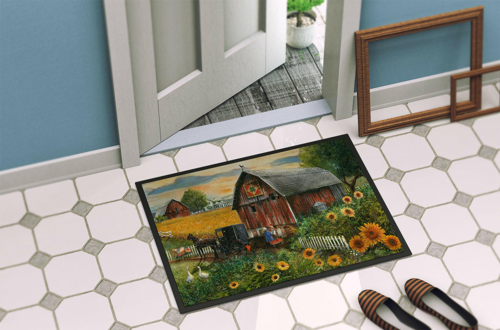 Sunflower Country Paradise Barn Indoor or Outdoor Mat 24x36 PTW2003JMAT - the-store.com