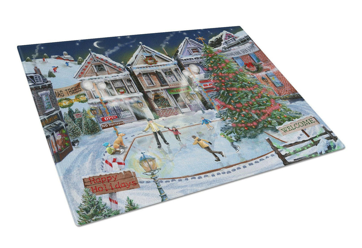 Christmas Family Skate Night Glass Cutting Board Large PTW2005LCB by Caroline&#39;s Treasures