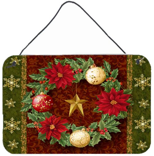 Holly Wreath with Christmas Ornaments Wall or Door Hanging Prints by Caroline's Treasures