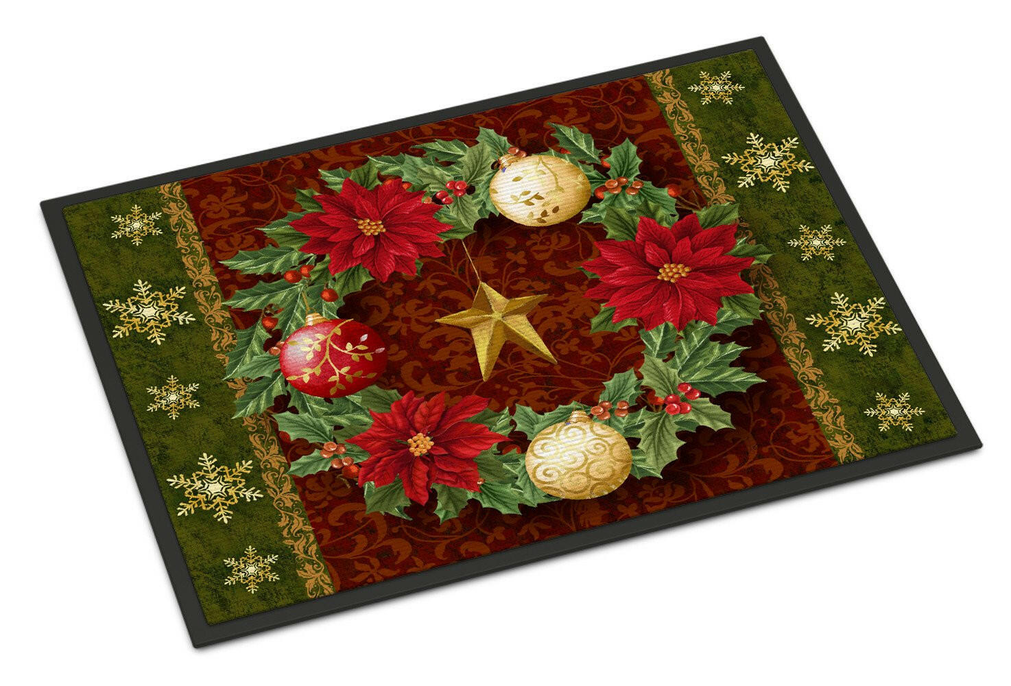 Holly Wreath with Christmas Ornaments Indoor or Outdoor Mat 24x36 PTW2007JMAT - the-store.com