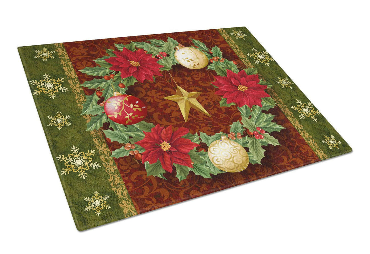 Holly Wreath with Christmas Ornaments Glass Cutting Board Large PTW2007LCB by Caroline&#39;s Treasures