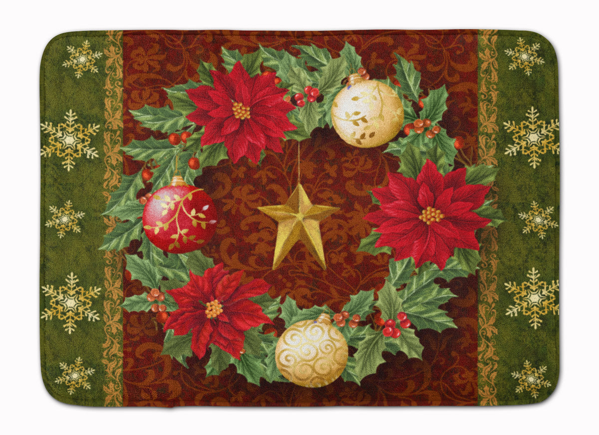 Holly Wreath with Christmas Ornaments Machine Washable Memory Foam Mat PTW2007RUG - the-store.com