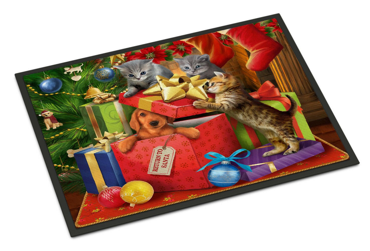 Kittens Return Puppy to Santa Claus Indoor or Outdoor Mat 24x36 PTW2010JMAT - the-store.com