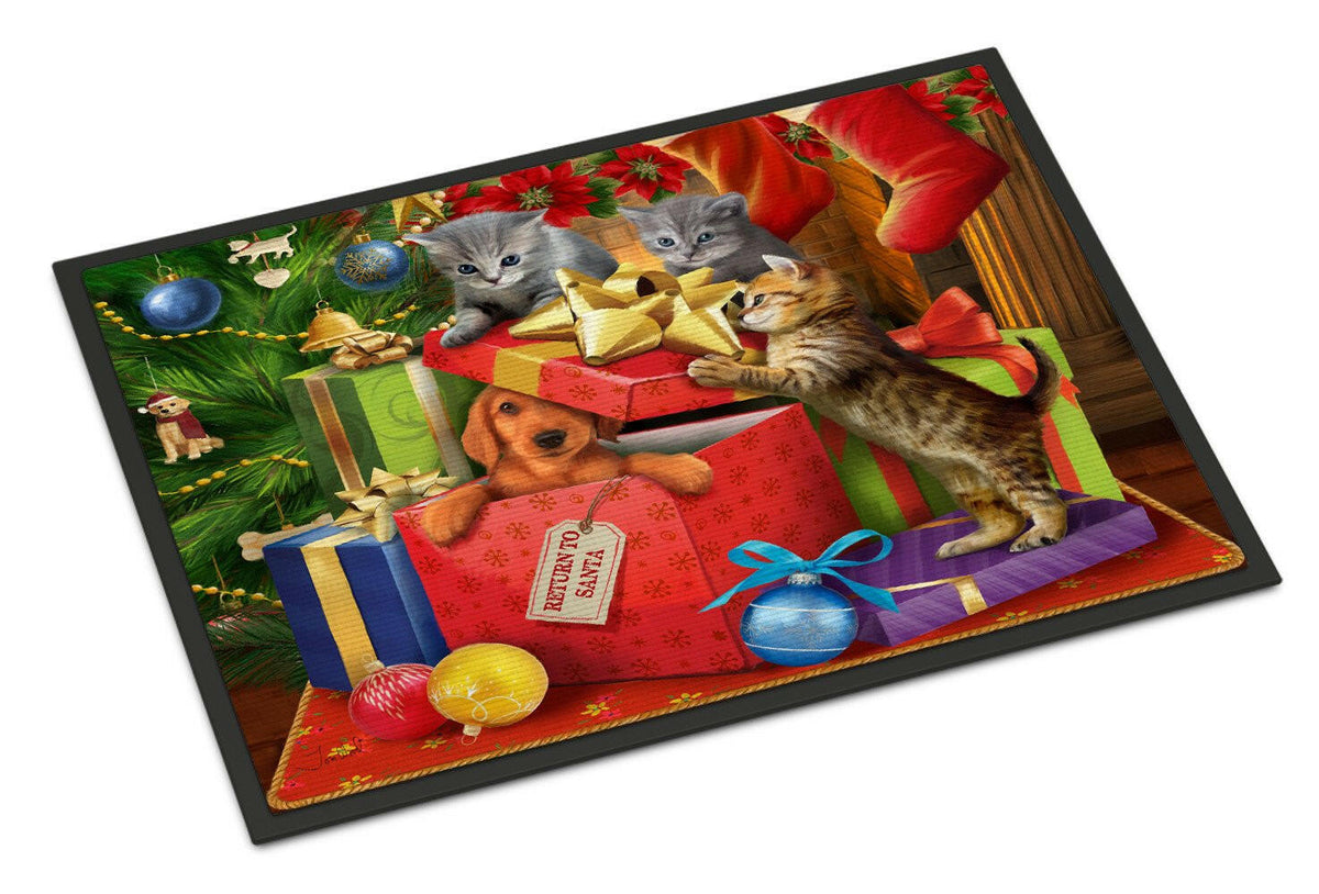 Kittens Return Puppy to Santa Claus Indoor or Outdoor Mat 18x27 PTW2010MAT - the-store.com