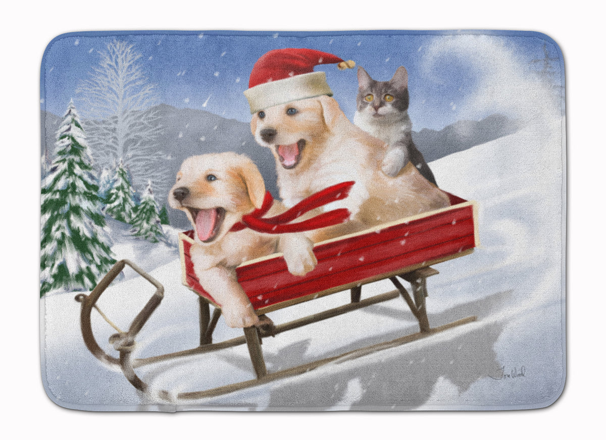 Dogs and Kitten in Sled Need for Speed Machine Washable Memory Foam Mat PTW2015RUG - the-store.com