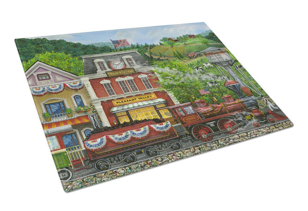 Railroad Train Next Stop Pleasant Valley Glass Cutting Board Large PTW2023LCB by Caroline's Treasures