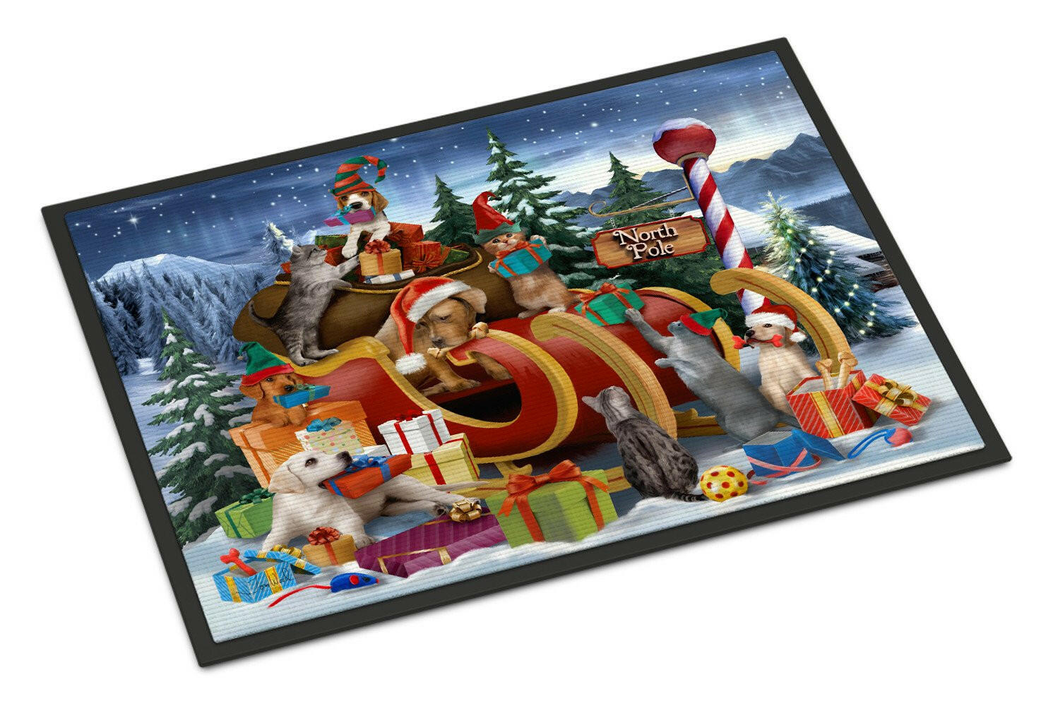Animals Opening Christmas Presents Indoor or Outdoor Mat 18x27 PTW2024MAT - the-store.com