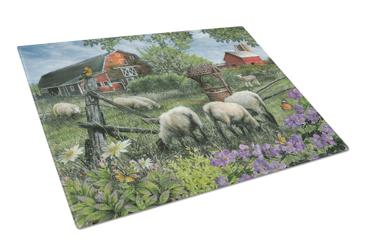 Pleasant Valley Sheep Farm Glass Cutting Board Large PTW2026LCB by Caroline&#39;s Treasures