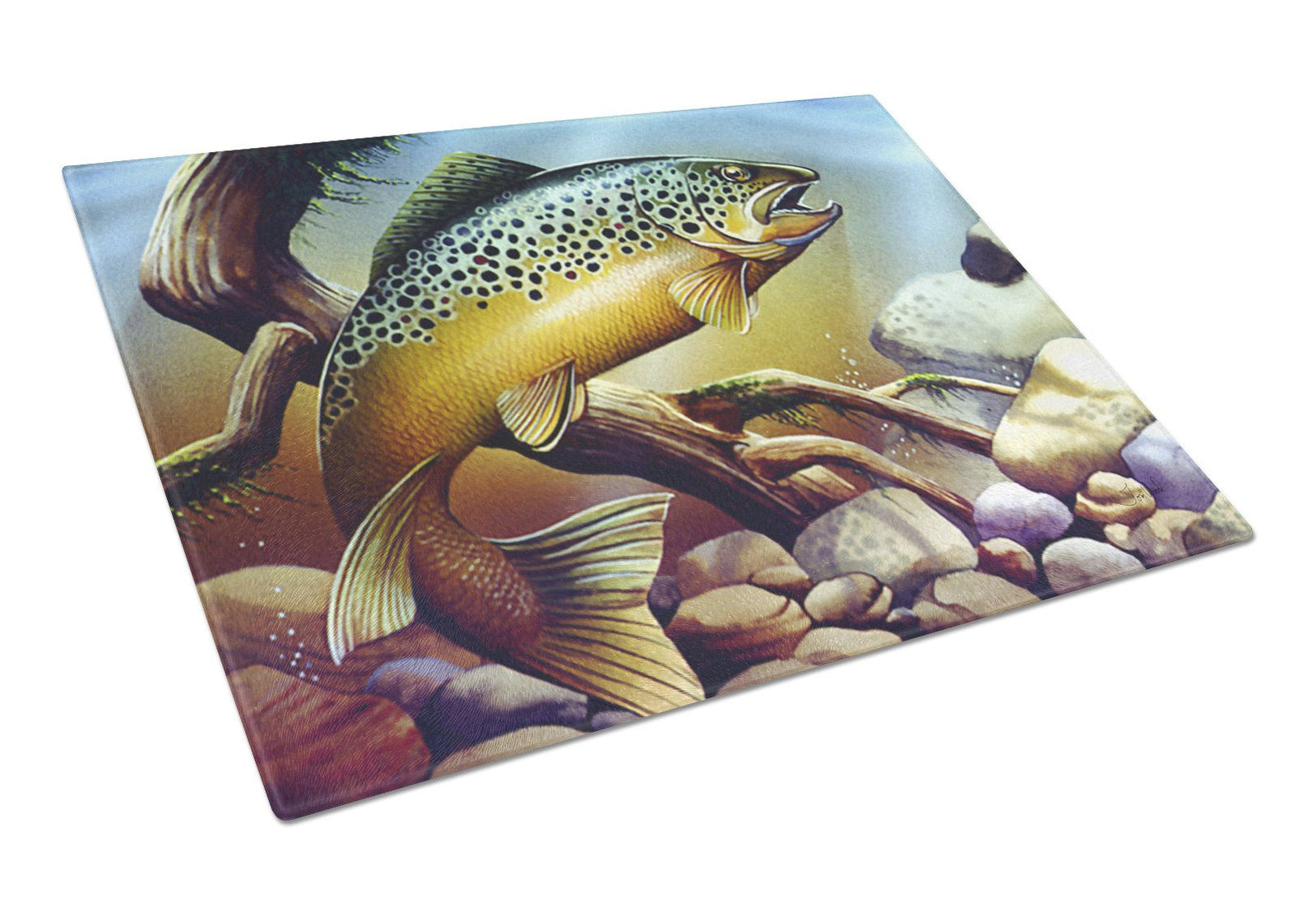 Brook Trout Glass Cutting Board Large PTW2038LCB by Caroline's Treasures