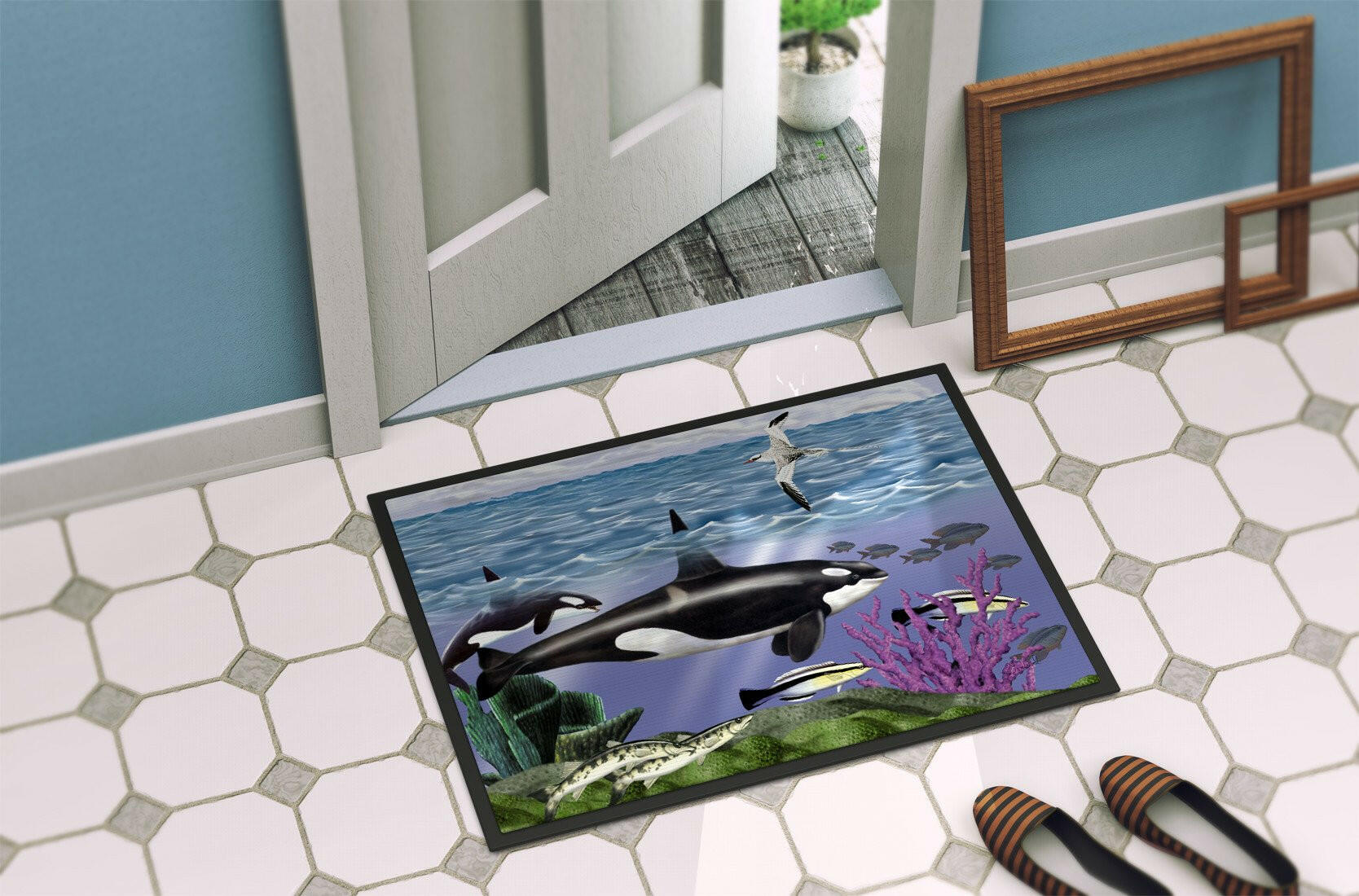 Whale Orcas Indoor or Outdoor Mat 24x36 PTW2040JMAT - the-store.com