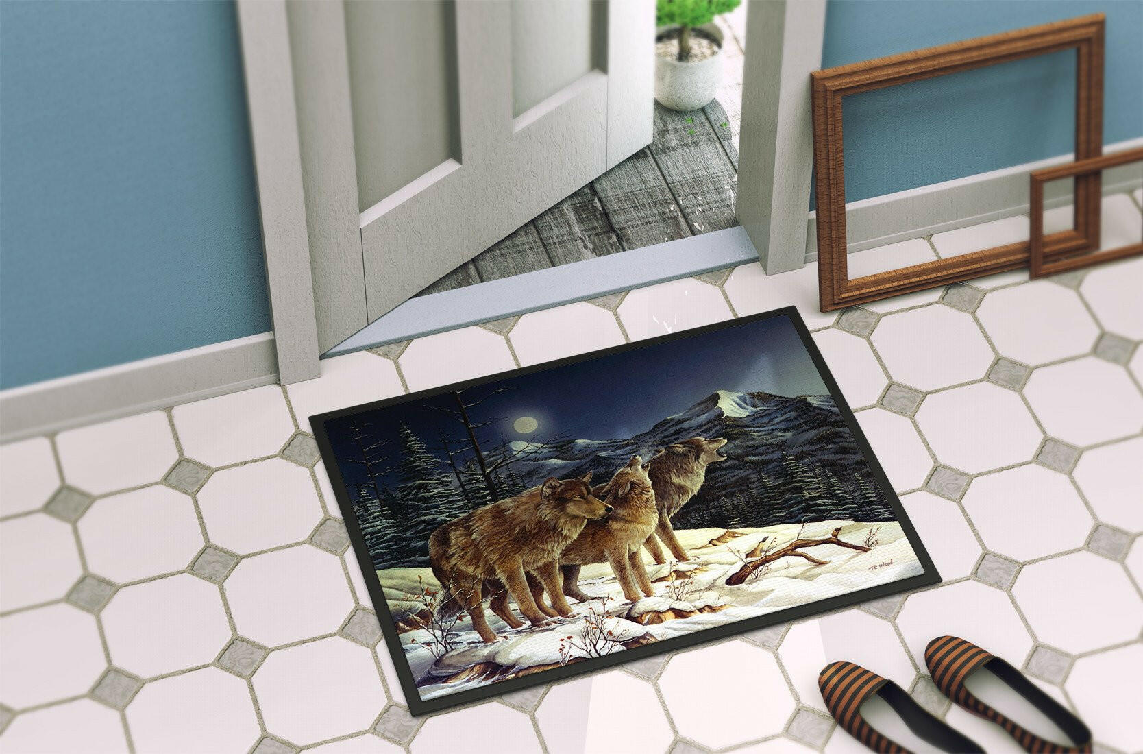 Wolf Wolves Crying at The Moon Indoor or Outdoor Mat 24x36 PTW2041JMAT - the-store.com