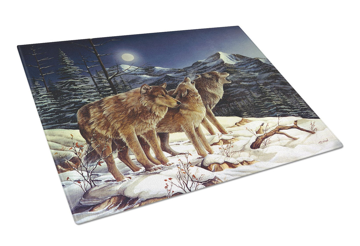 Wolf Wolves Crying at The Moon Glass Cutting Board Large PTW2041LCB by Caroline&#39;s Treasures