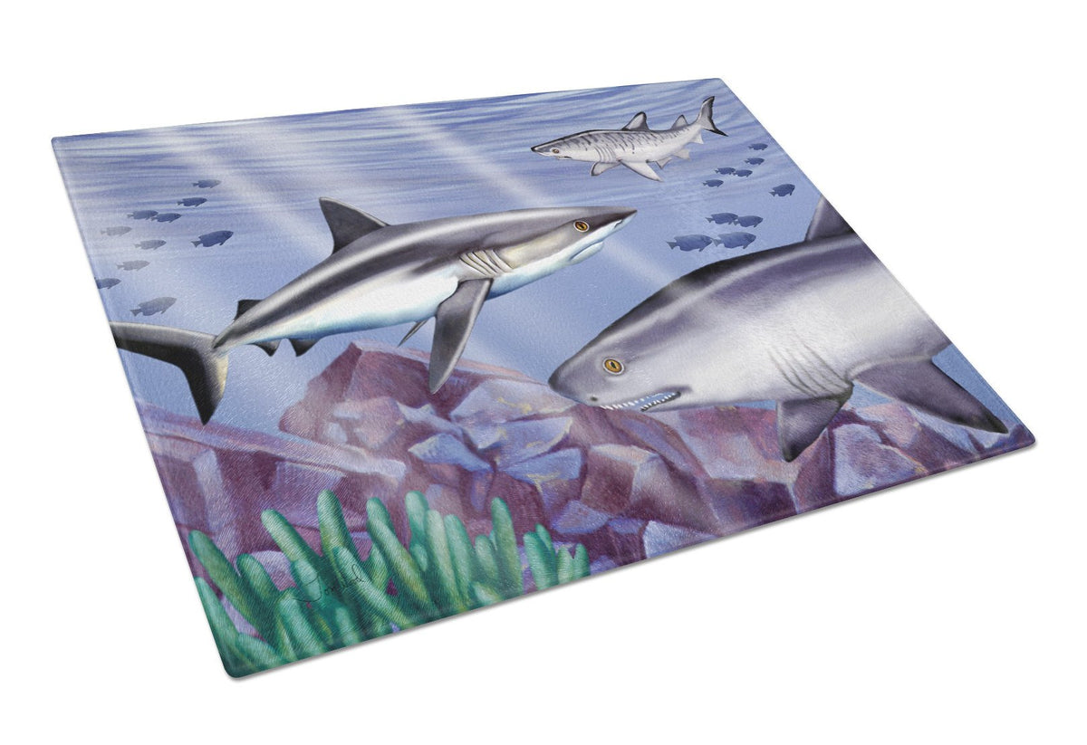 Sharks Glass Cutting Board Large PTW2043LCB by Caroline&#39;s Treasures
