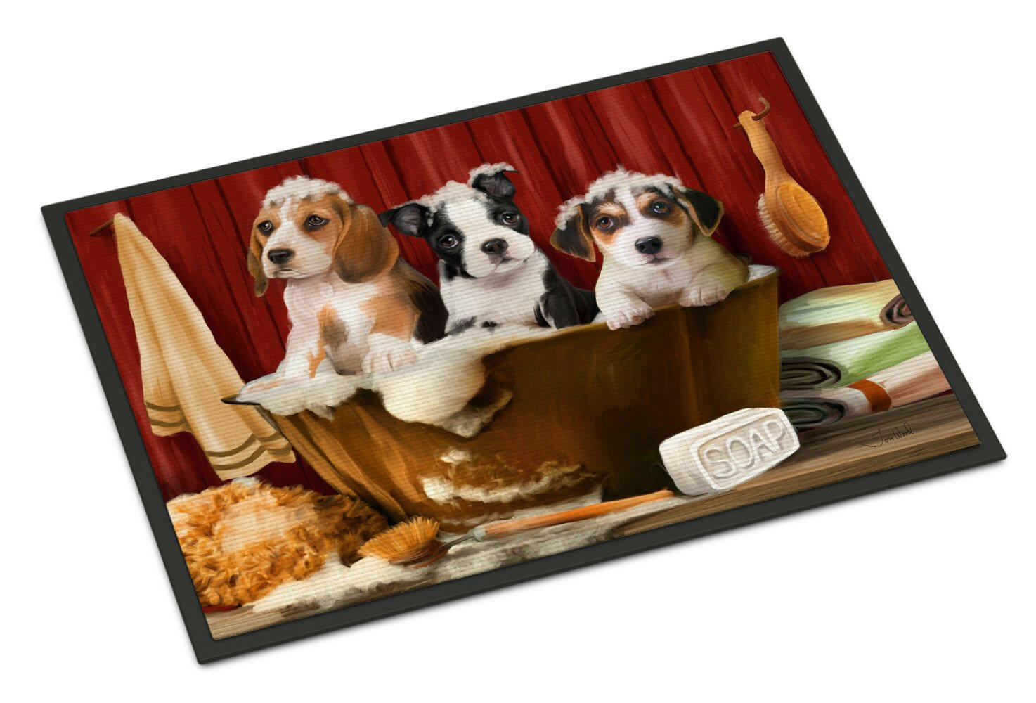 Beagle, Boston Terrier and Jack Russel in the Tub Indoor or Outdoor Mat 24x36 PTW2047JMAT - the-store.com