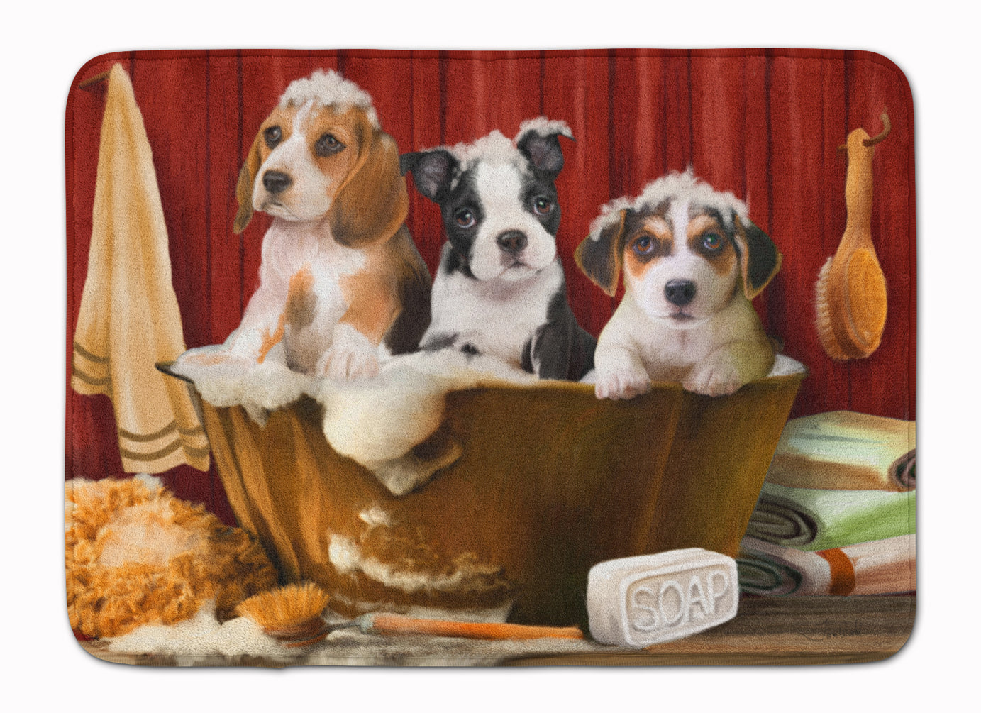 Beagle, Boston Terrier and Jack Russel in the Tub Machine Washable Memory Foam Mat PTW2047RUG - the-store.com