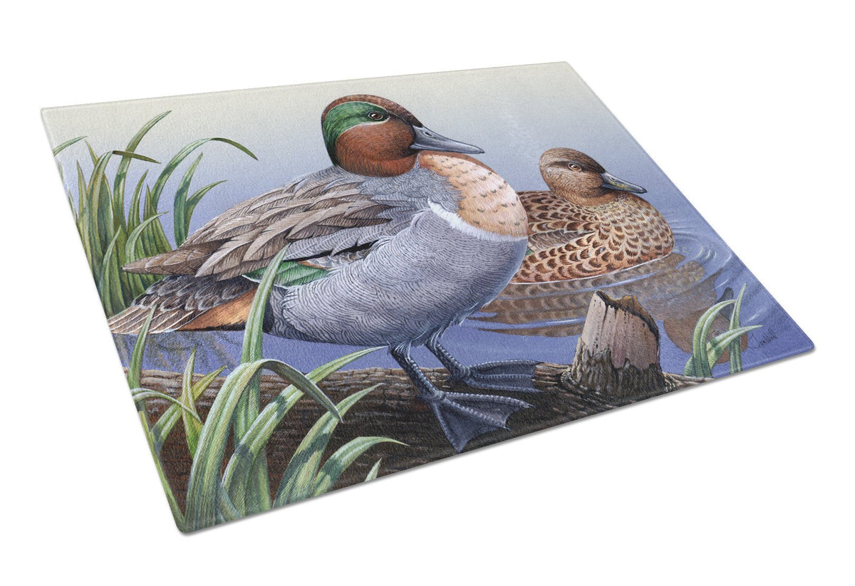 Green Teal Ducks in the Water Glass Cutting Board Large PTW2057LCB by Caroline&#39;s Treasures
