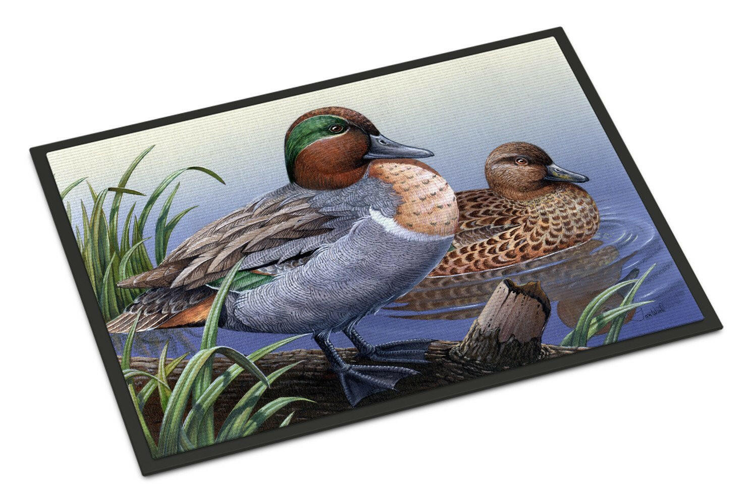 Green Teal Ducks in the Water Indoor or Outdoor Mat 18x27 PTW2057MAT - the-store.com