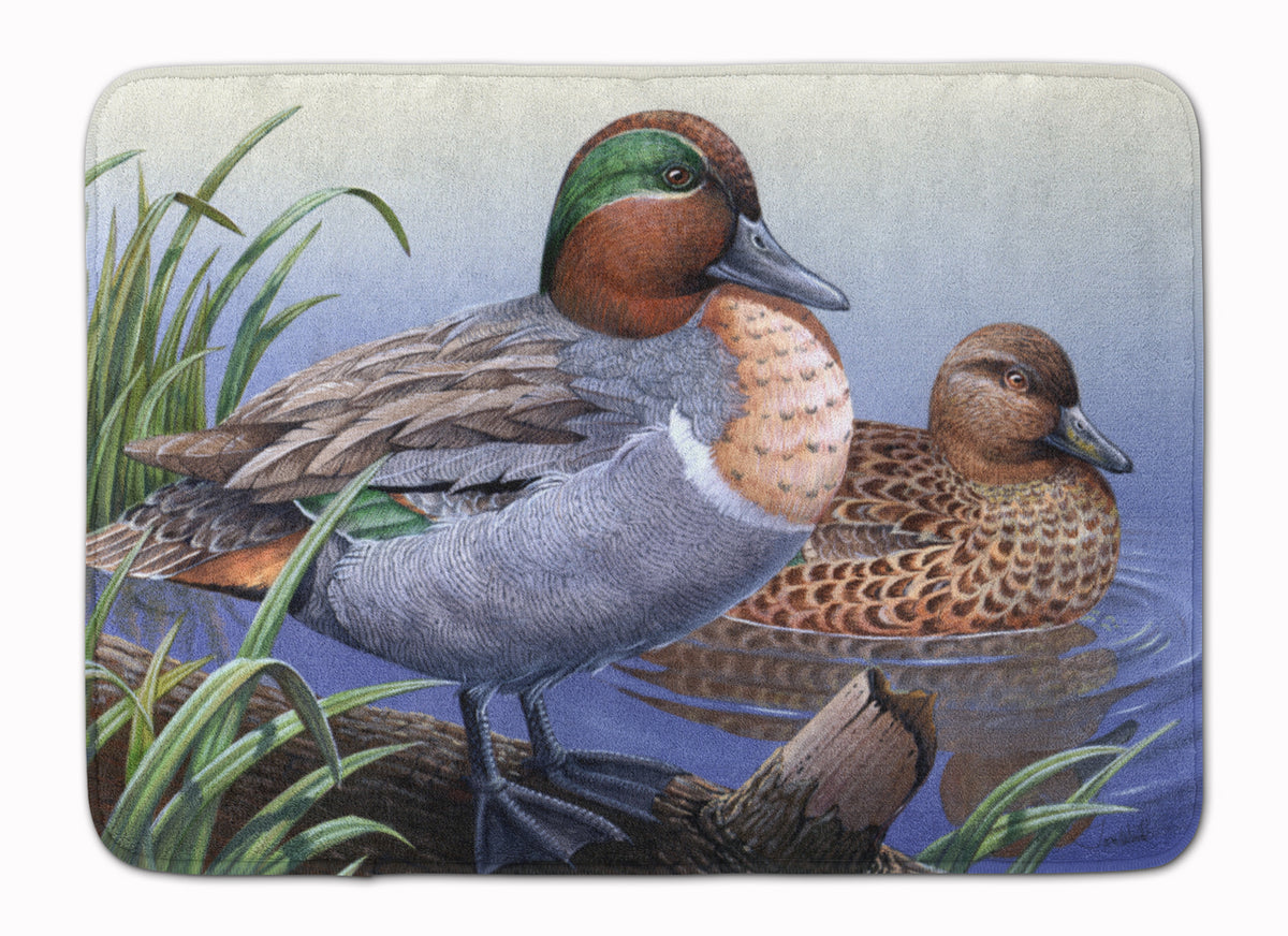Green Teal Ducks in the Water Machine Washable Memory Foam Mat PTW2057RUG - the-store.com