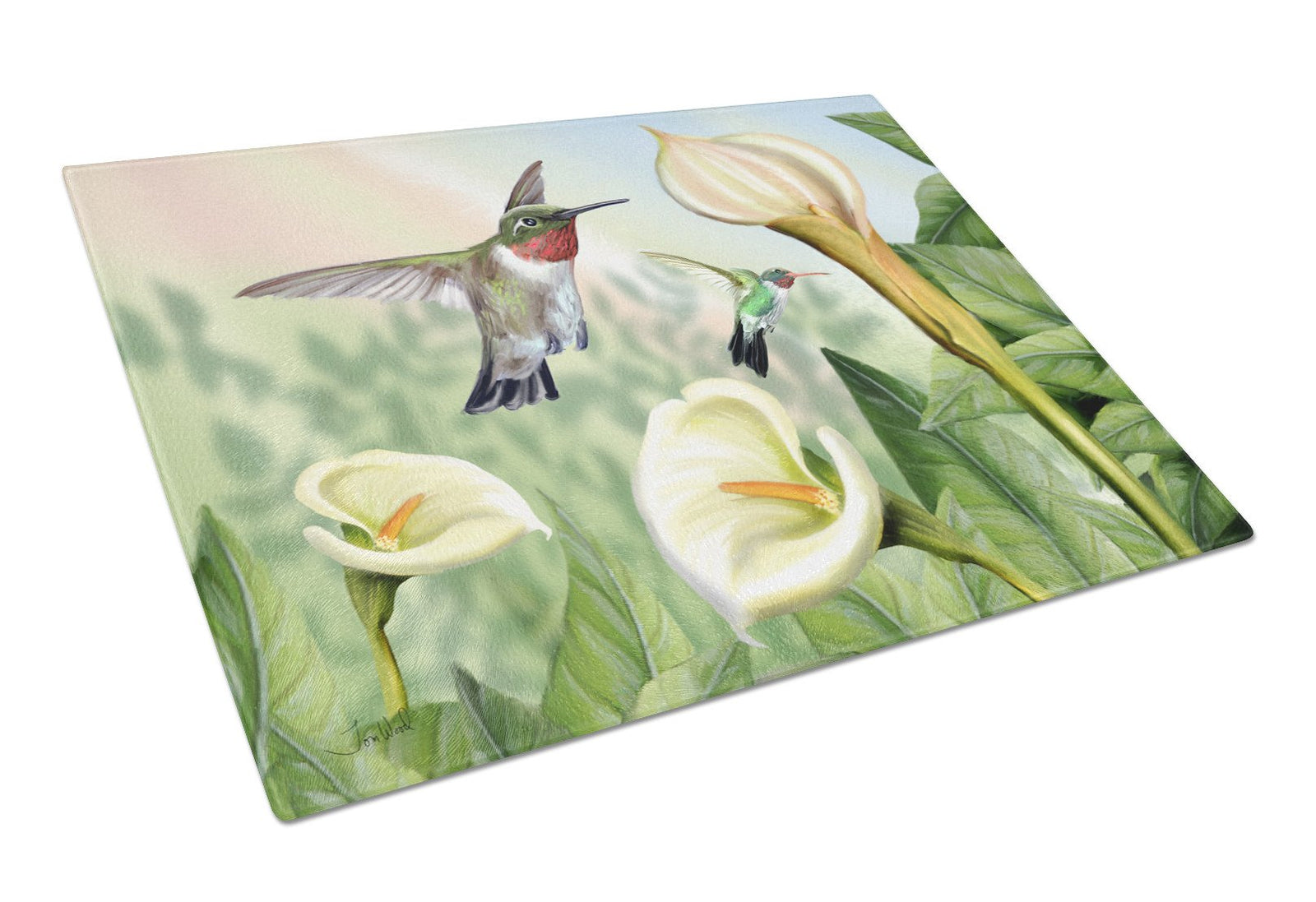 Lily and the Hummingbirds Glass Cutting Board Large PTW2058LCB by Caroline's Treasures