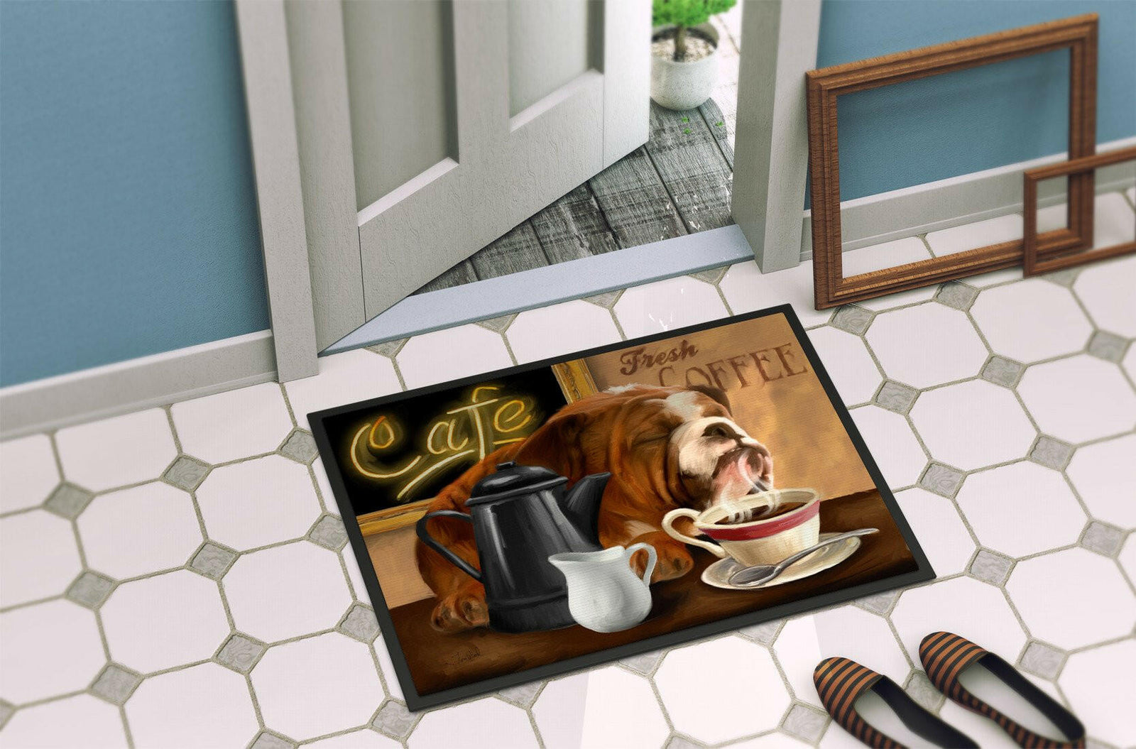 Caroline's Treasures English Bulldog Morning Coffee Doormat - 24x36 Decorative Floor Mat – Indoor/Outdoor Rug with Artistic Flair PTW2061JMAT - Large 24x36 – Indoor/Outdoor Floor Mats with Artistic Flair