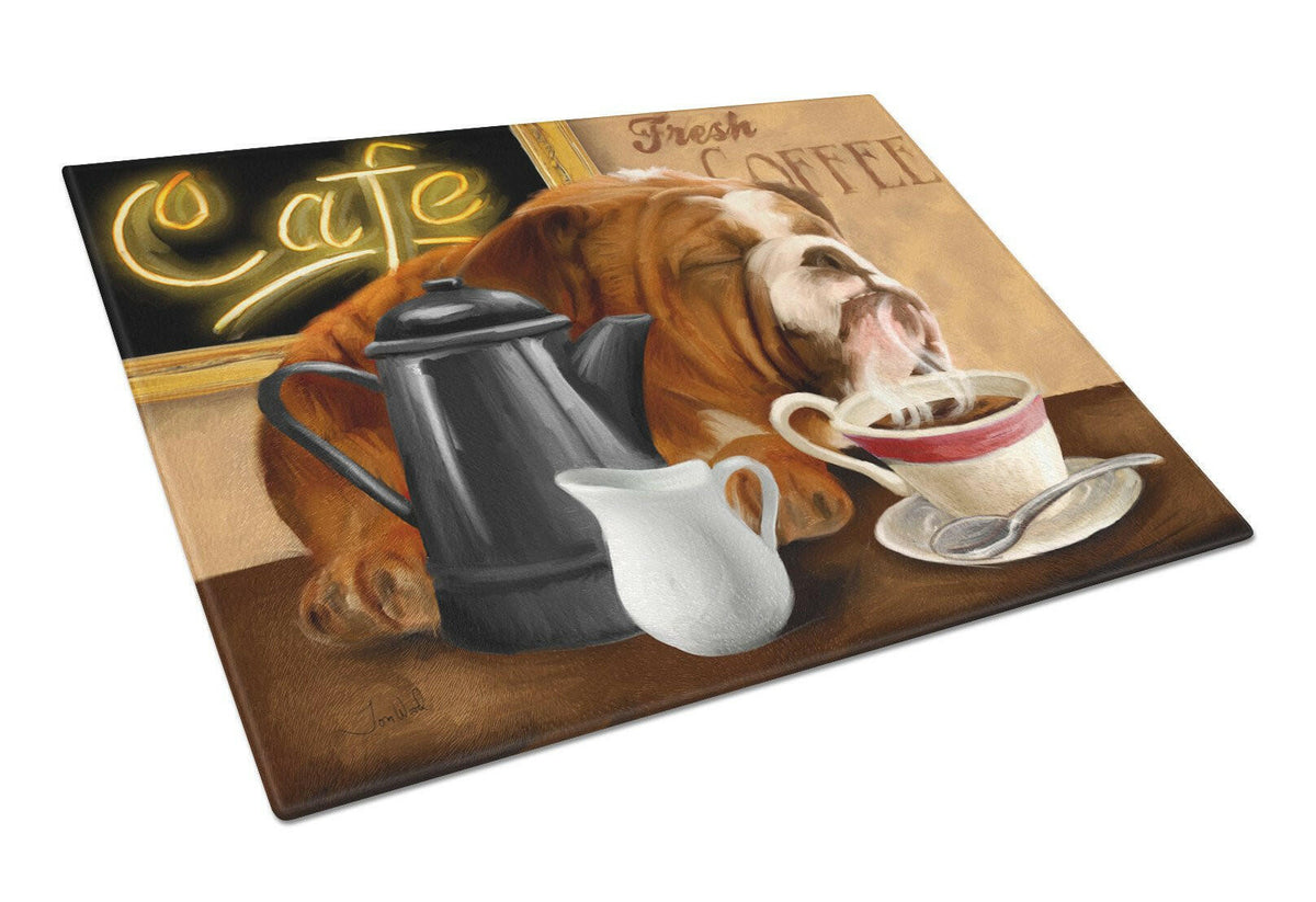English Bulldog Morning Coffee Glass Cutting Board Large PTW2061LCB by Caroline&#39;s Treasures