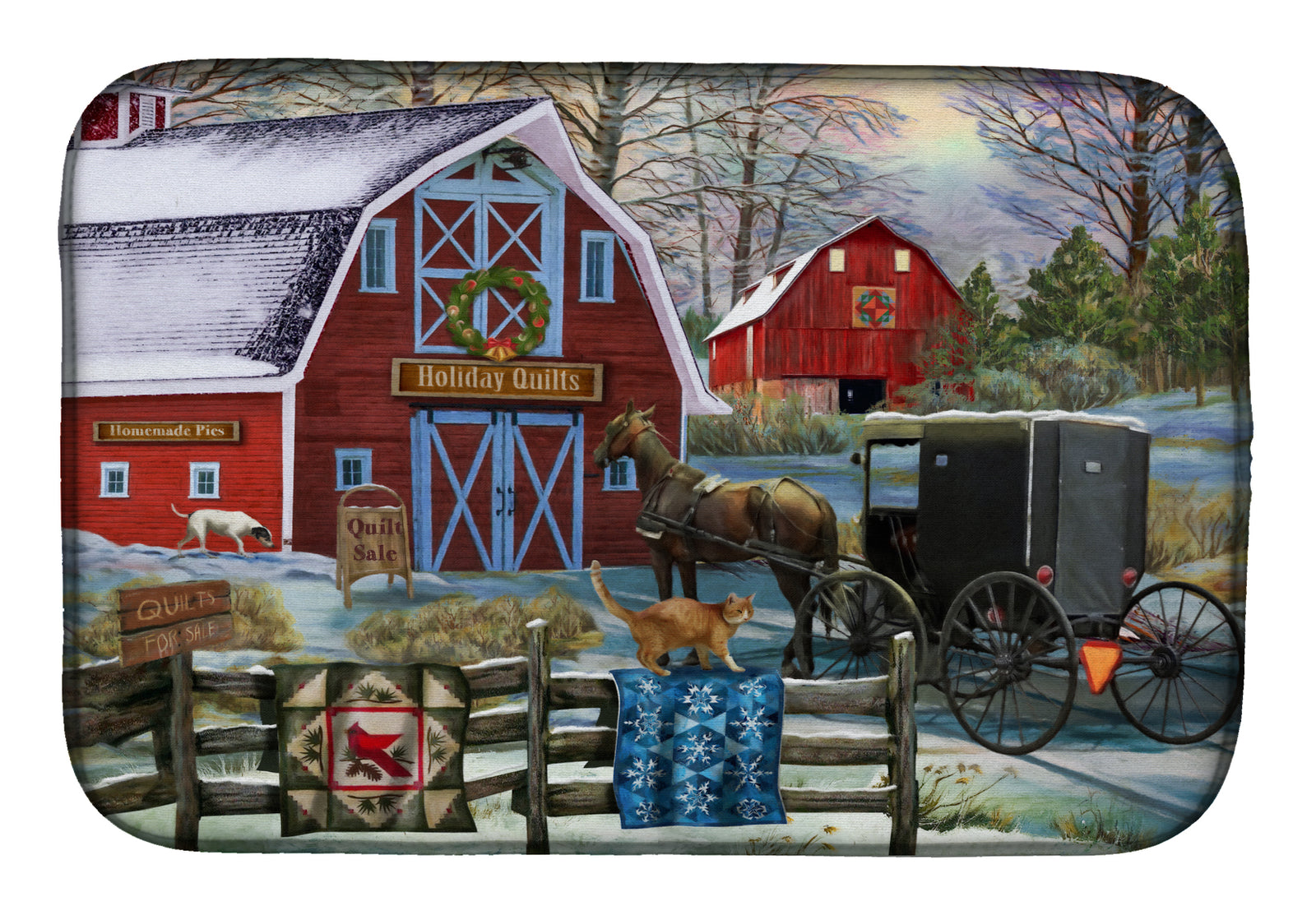 Christmas Holiday Quilt Shop Barn Dish Drying Mat PTW2064DDM