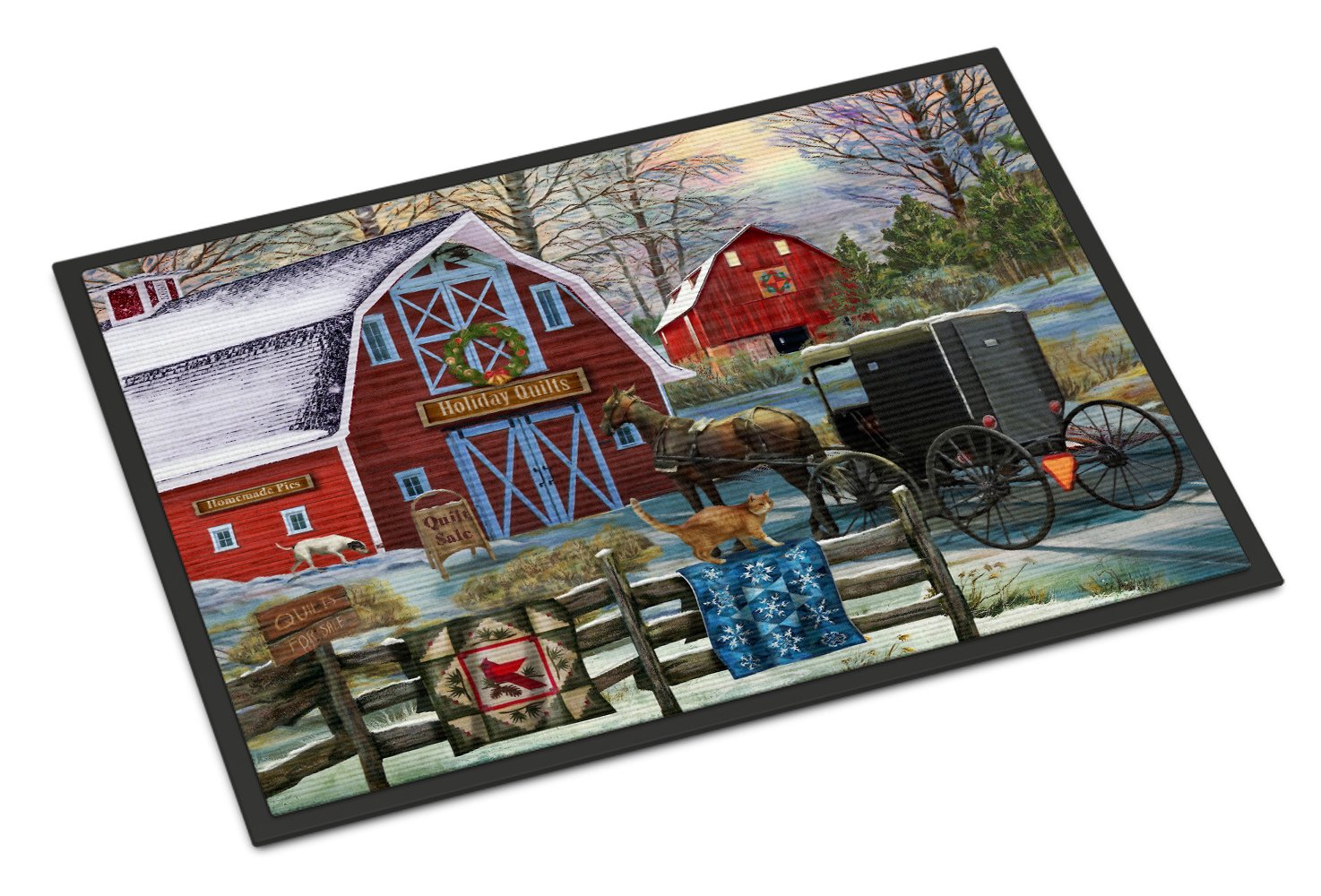 Christmas Holiday Quilt Shop Barn Indoor or Outdoor Mat 24x36 PTW2064JMAT by Caroline's Treasures