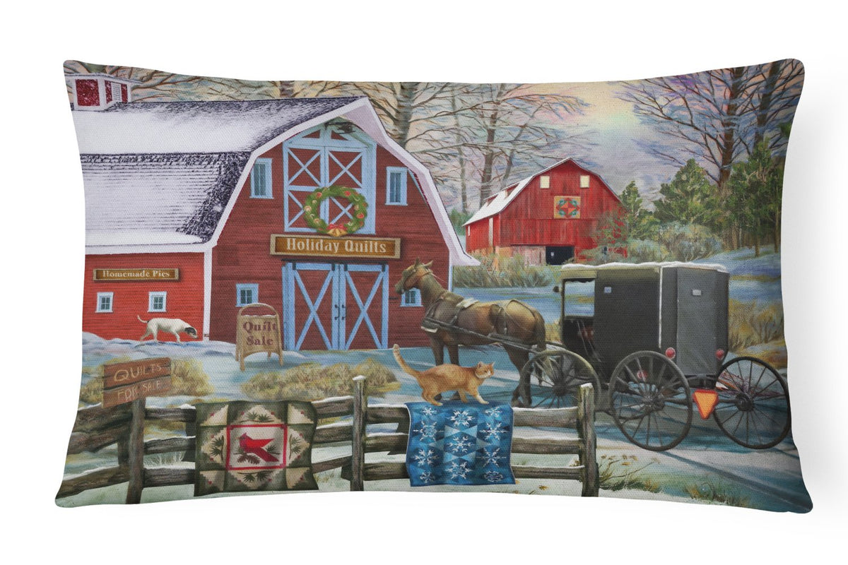 Christmas Holiday Quilt Shop Barn Canvas Fabric Decorative Pillow PTW2064PW1216 by Caroline&#39;s Treasures