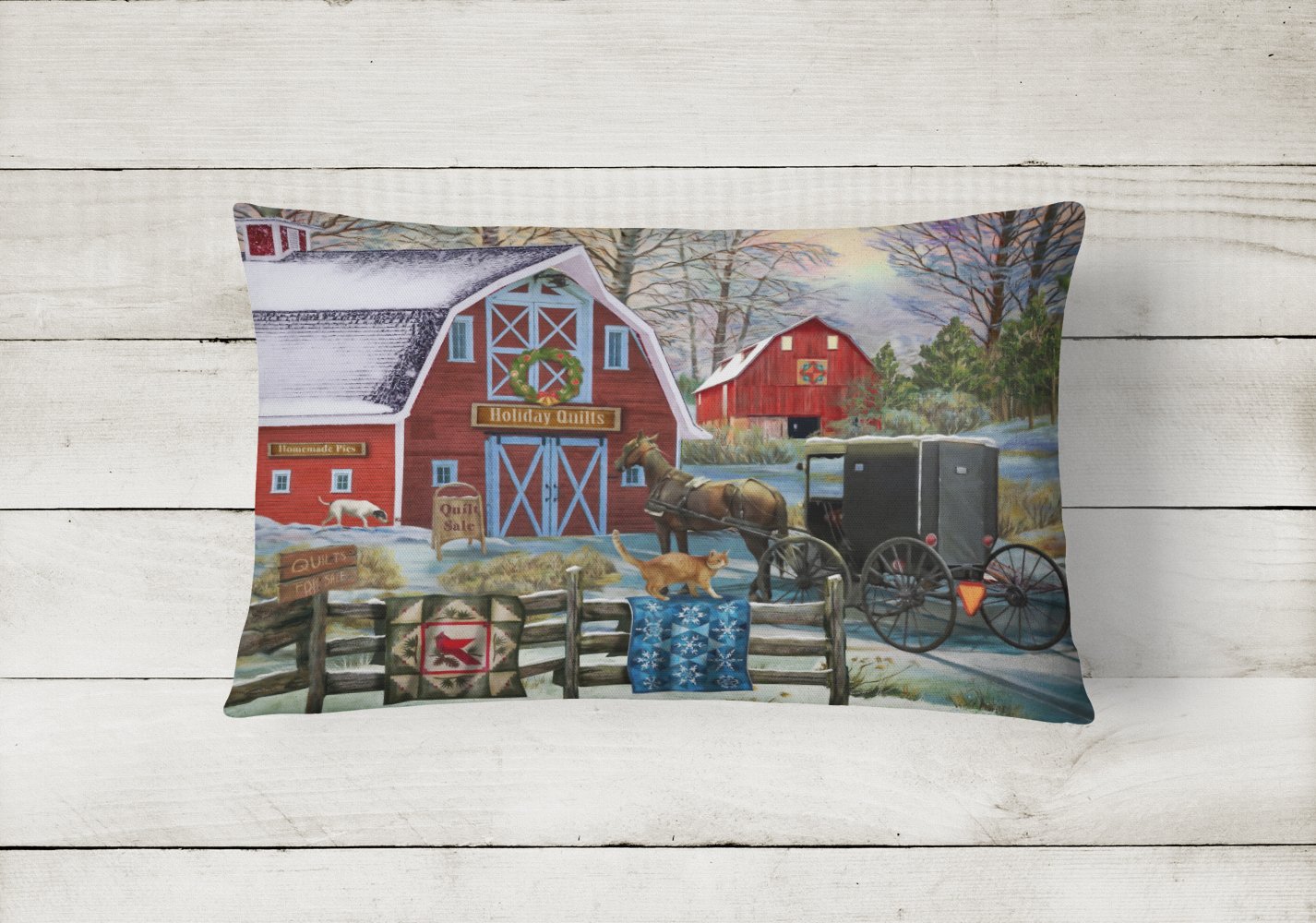 Christmas Holiday Quilt Shop Barn Canvas Fabric Decorative Pillow PTW2064PW1216 by Caroline's Treasures