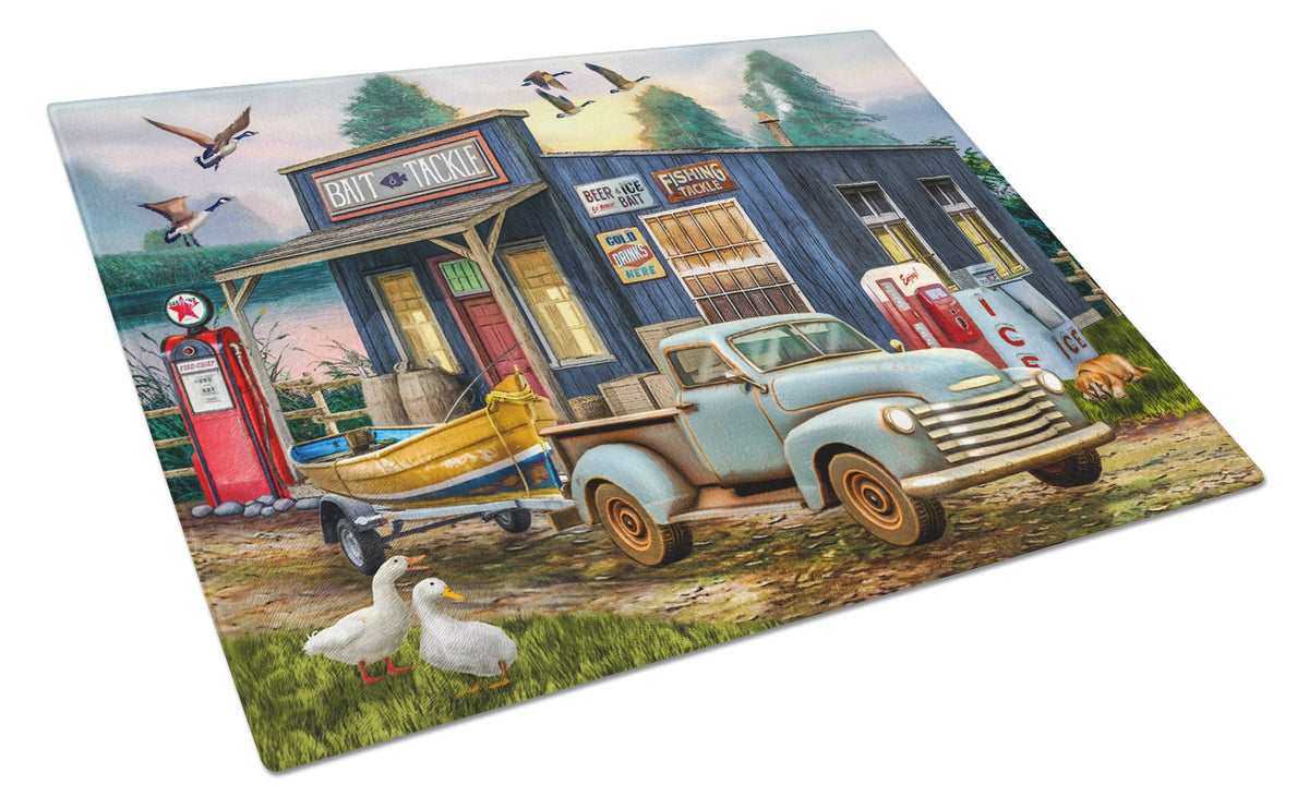 Early Bird Catches the Fish Bait Shop Glass Cutting Board Large PTW2065LCB by Caroline&#39;s Treasures